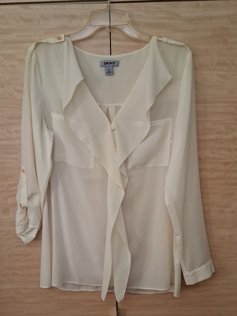 DKNY Ivory Ruffle Front Long-Sleeve Blouse